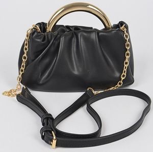 Metal handle faux leather crossbody bag